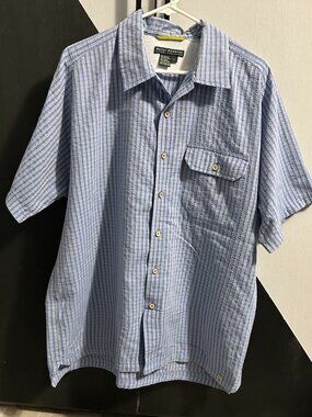 Royal Robbins Outdoor Travel Clothing Blue Plaid SS Button Down Men's L